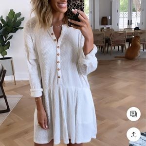 Free People Cream Button-Front Ribbed Knit Dress